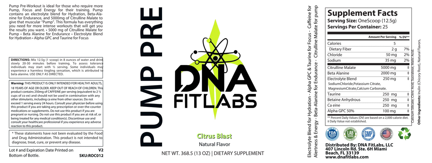 Pump Pre-Workout Citrus Blast 312g w/ Natural Flavor