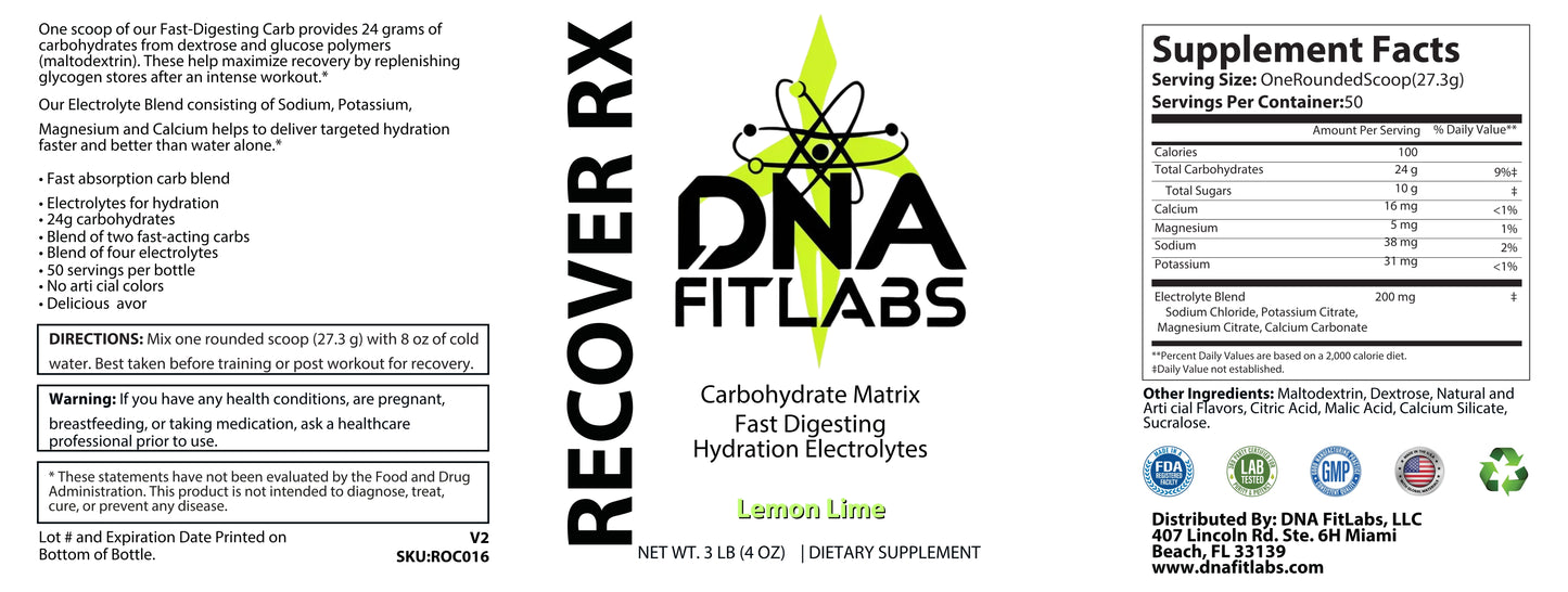 RECOVER RX - Recovery Carb + Electrolytes: Lemon Lime 1365g