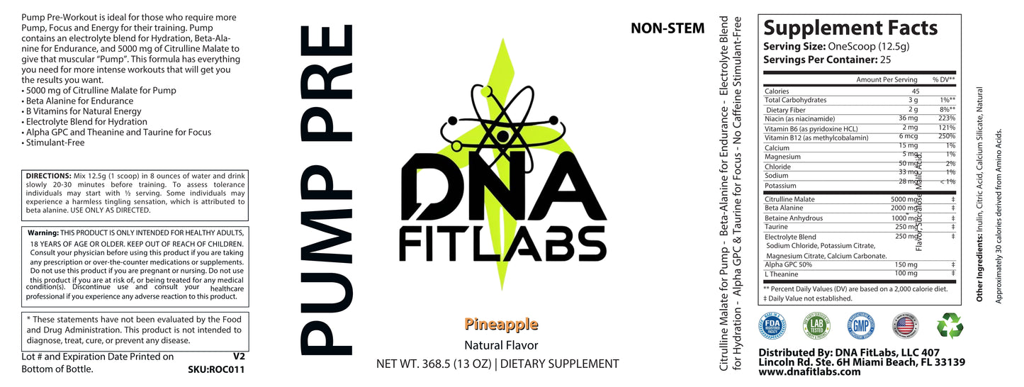 Non-Stim Pump Pre-Workout: Pineapple 312.5g w/ Natural Flavor