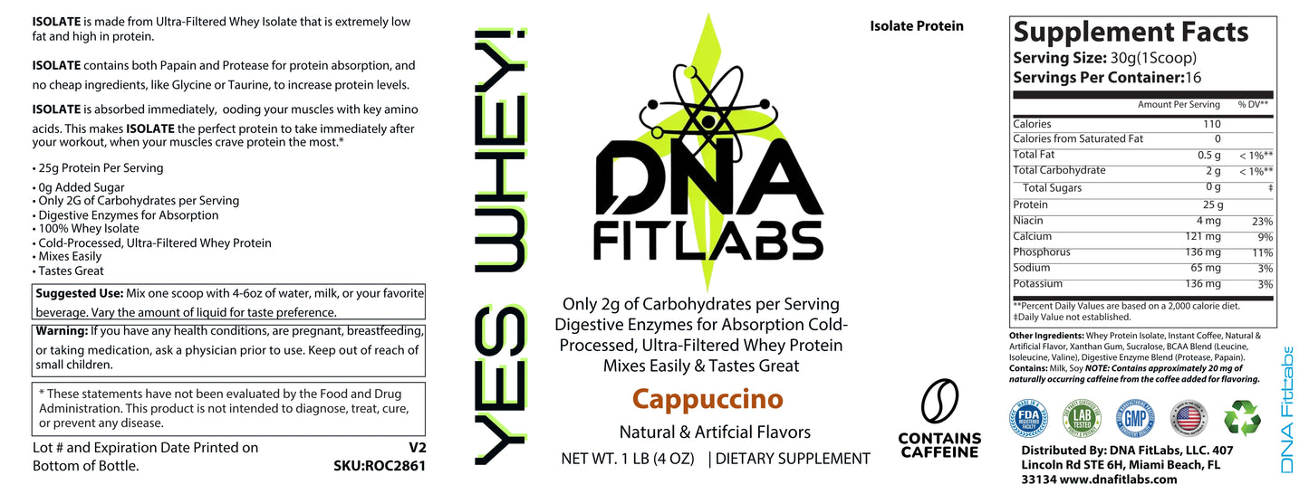 YES WAY 1lb 100% Whey Armor Isolate Protein Cappuccino