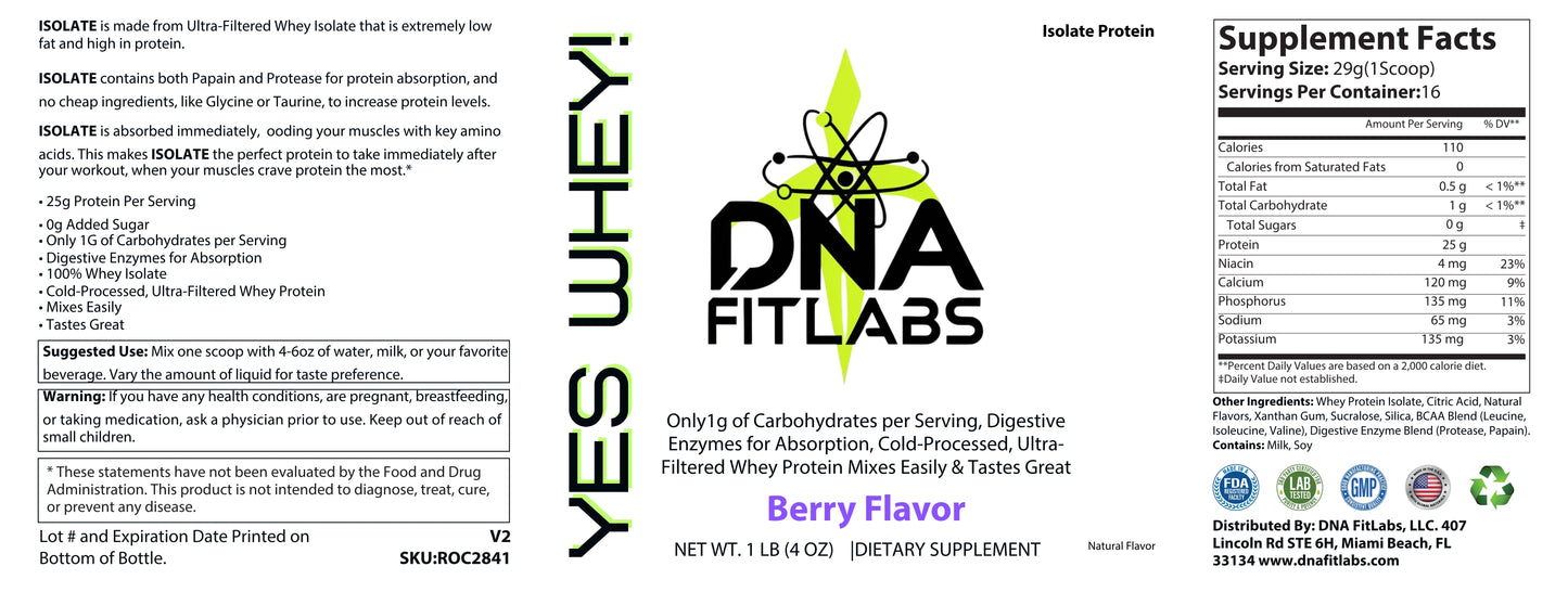 YES WAY 1lb Whey Armor Isolate Protein Berry